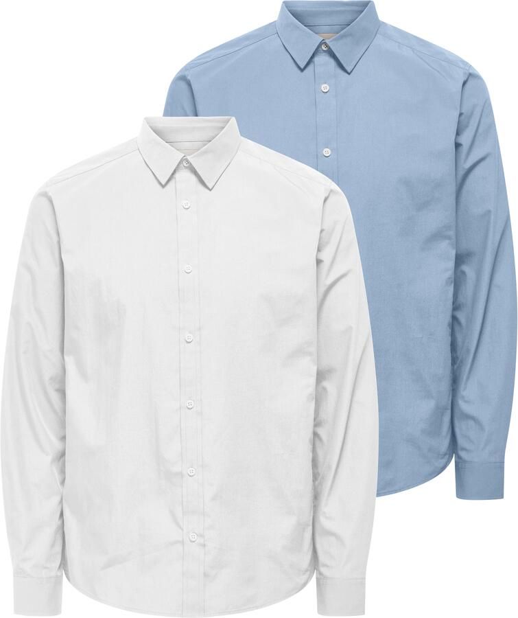 ONLY & SONS Overhemd met lange mouwen ONSFLORIAN LIFE LS POPLIN SHIRT 2- PACK (set 2-delig)
