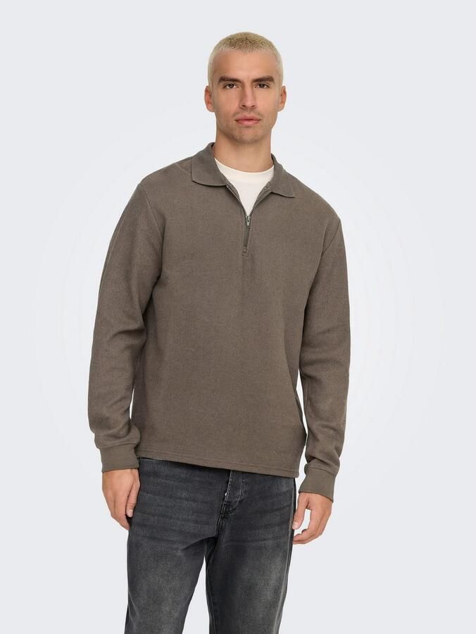 ONLY & SONS regular fit polo ONSTREVOR bruin - Foto 4