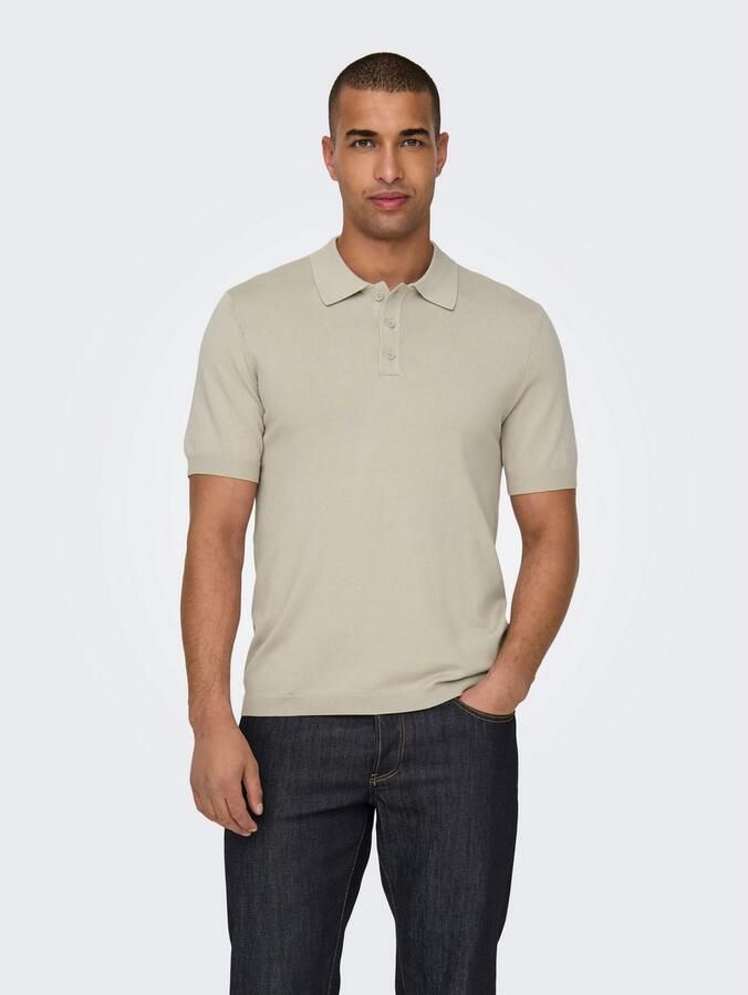 ONLY & SONS gebreide regular fit polo ONSWYLER LIFE lichtgrijs - Foto 5