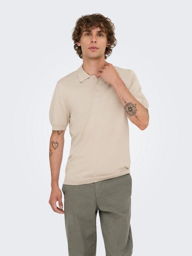 ONLY & SONS gebreide regular fit polo ONSWYLER LIFE lichtgrijs - Foto 7