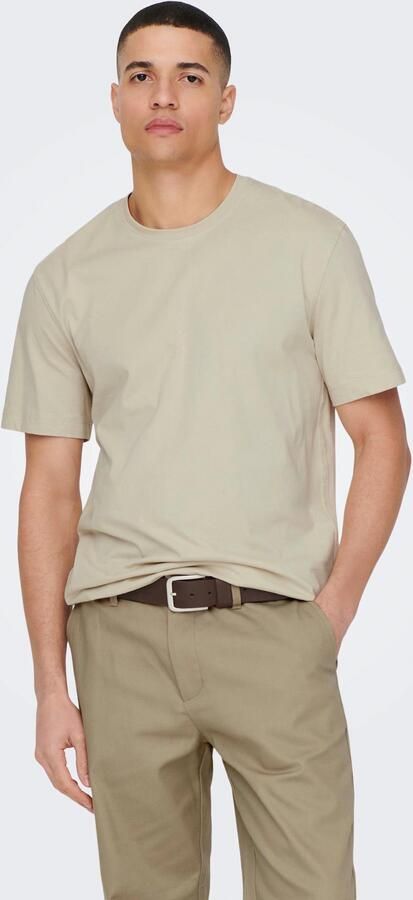 Only & Sons OYenSONS Onsmax Life REG SS Stitch TEE Noos Pelican | Freewear Bruin Beige Heren - Foto 5