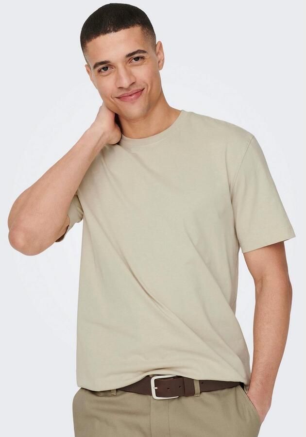 Only & Sons OYenSONS Onsmax Life REG SS Stitch TEE Noos Pelican | Freewear Bruin Beige Heren - Foto 3