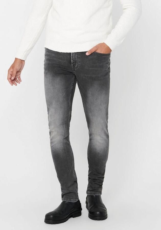 Only & Sons Slim fit jeans van sweatdenim model 'Loom' - Foto 8