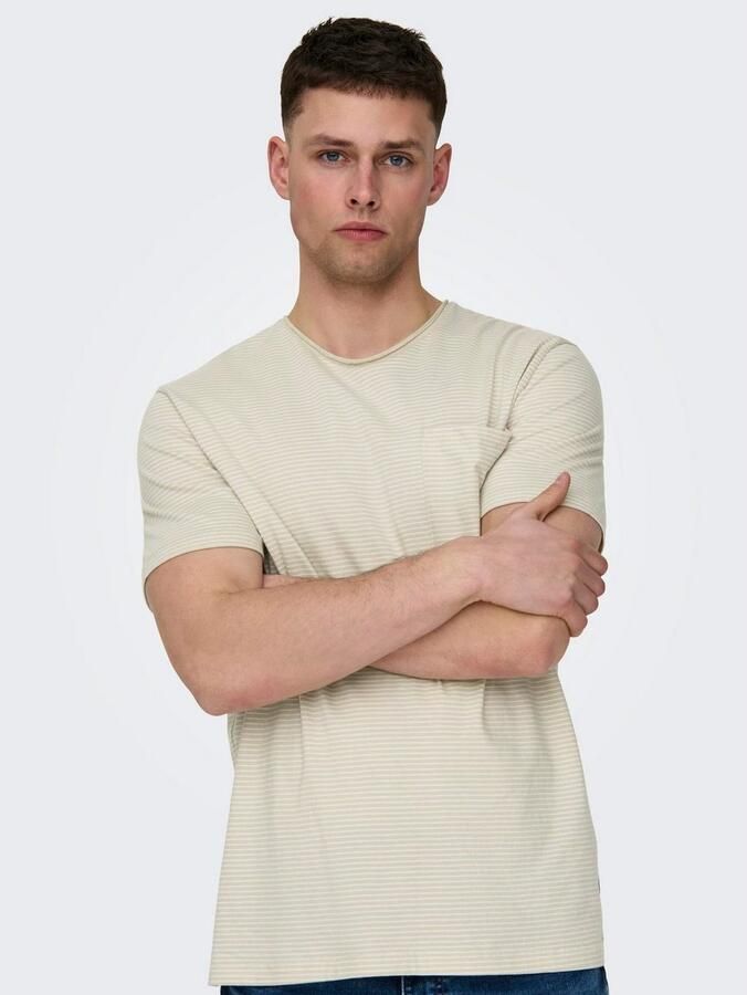 Only & Sons Regular Fit T-shirt Beige Heren - Foto 3