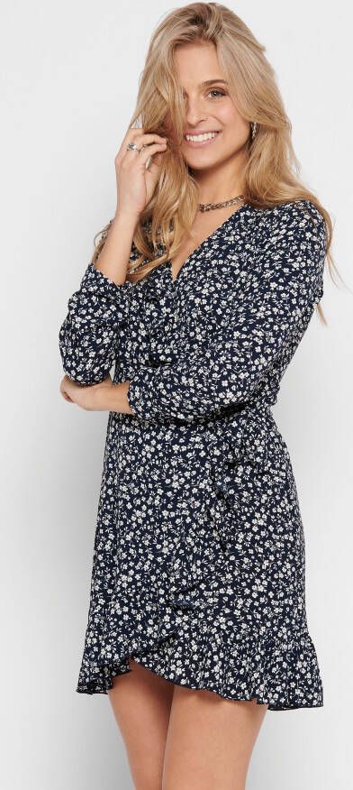 ONLY gebloemde wikkeljurk ONLCARLY donkerblauw gebroken wit - Foto 3