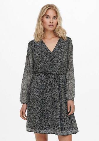 ONLY semi transparante jurk ONLCERA met all over print en ceintuur zwart