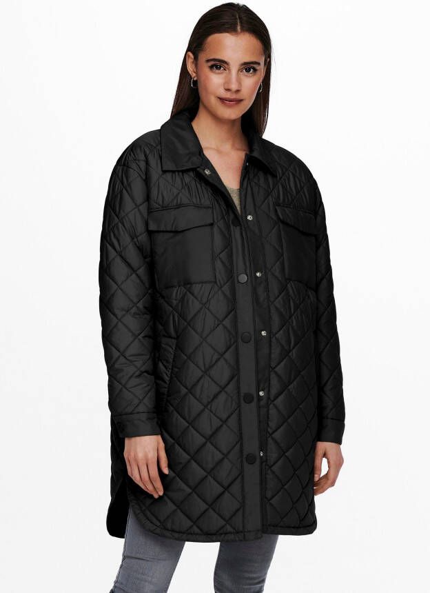 Only Gewatteerde lange jas met platte kraag model 'New Tanzania'