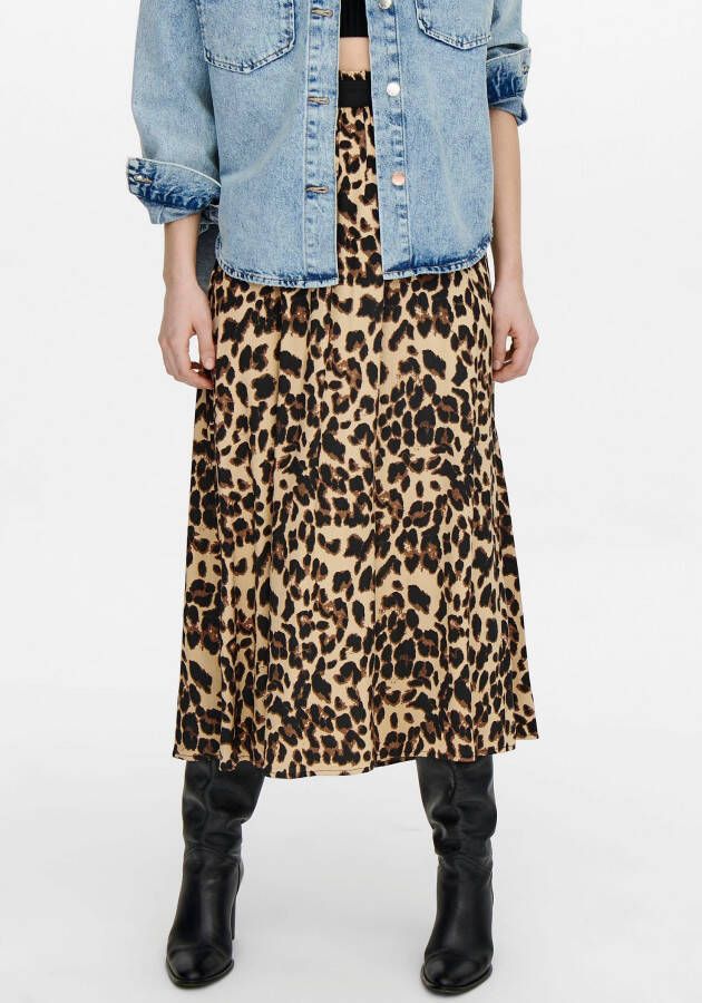 ONLY midi rok ONLVENEDIG met panterprint en plooien bruin zwart