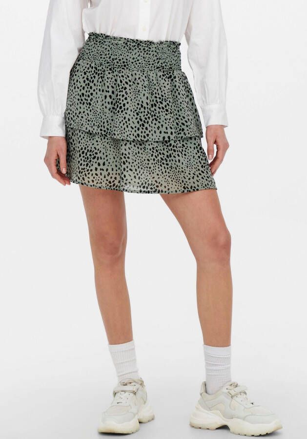 ONLY rok ONLANN met all over print en volant groen zwart