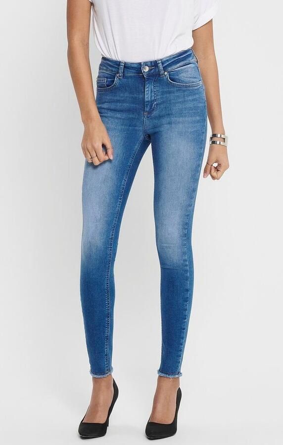 Only Ankle jeans ONLBLUSH – Enkeljeans met open zomen voor moderne looks Schuureffecten modieus skinny fit ronde hals regular fit