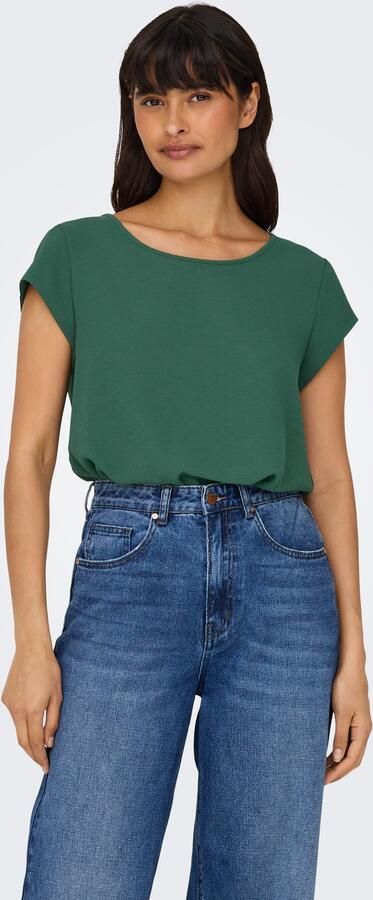 Only Blouse met korte mouwen ONLVIC – Vrouwelijke blouseshirt in losse vorm regular fit web kunstvezel ronde hals effen - Foto 6