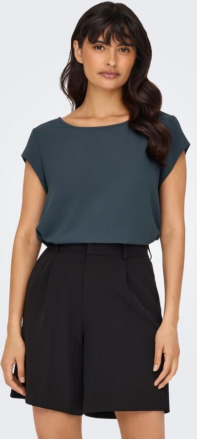 Only Blouse met korte mouwen ONLVIC – Vrouwelijke blouseshirt in losse vorm regular fit web kunstvezel ronde hals effen - Foto 5