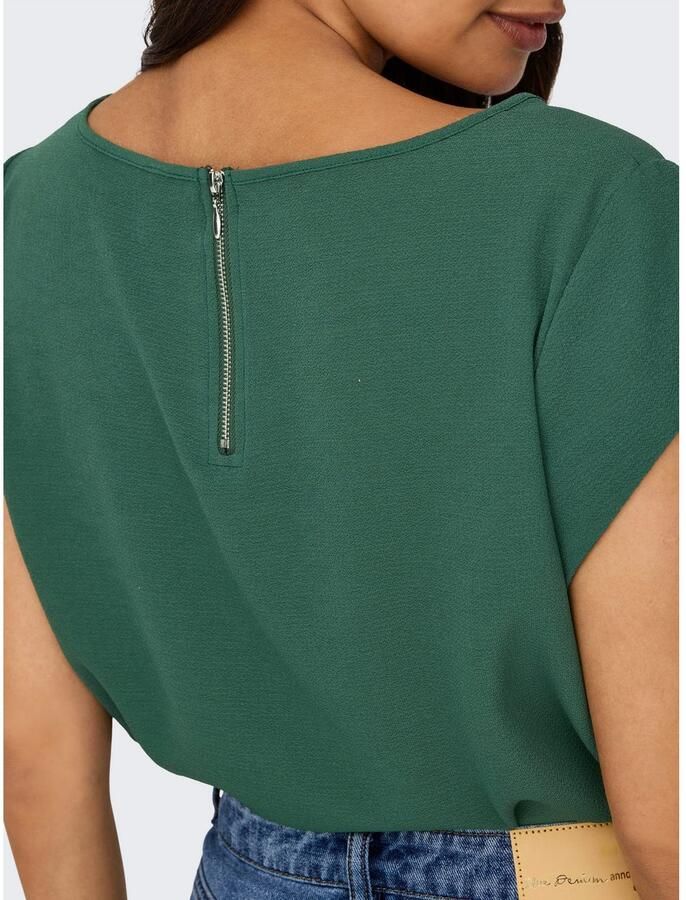 Only Blouse met korte mouwen ONLVIC – Vrouwelijke blouseshirt in losse vorm regular fit web kunstvezel ronde hals effen