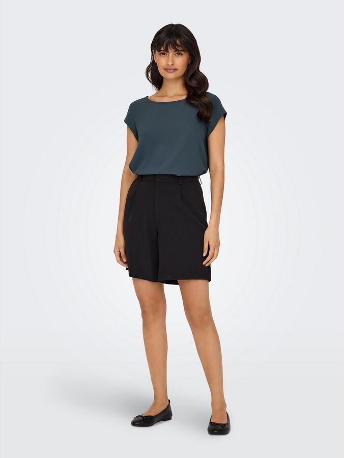 Only Blouse met korte mouwen ONLVIC – Vrouwelijke blouseshirt in losse vorm regular fit web kunstvezel ronde hals effen - Foto 4