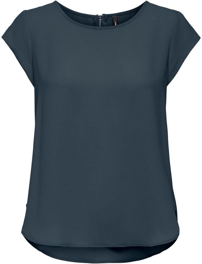 Only Blouse met korte mouwen ONLVIC – Vrouwelijke blouseshirt in losse vorm regular fit web kunstvezel ronde hals effen