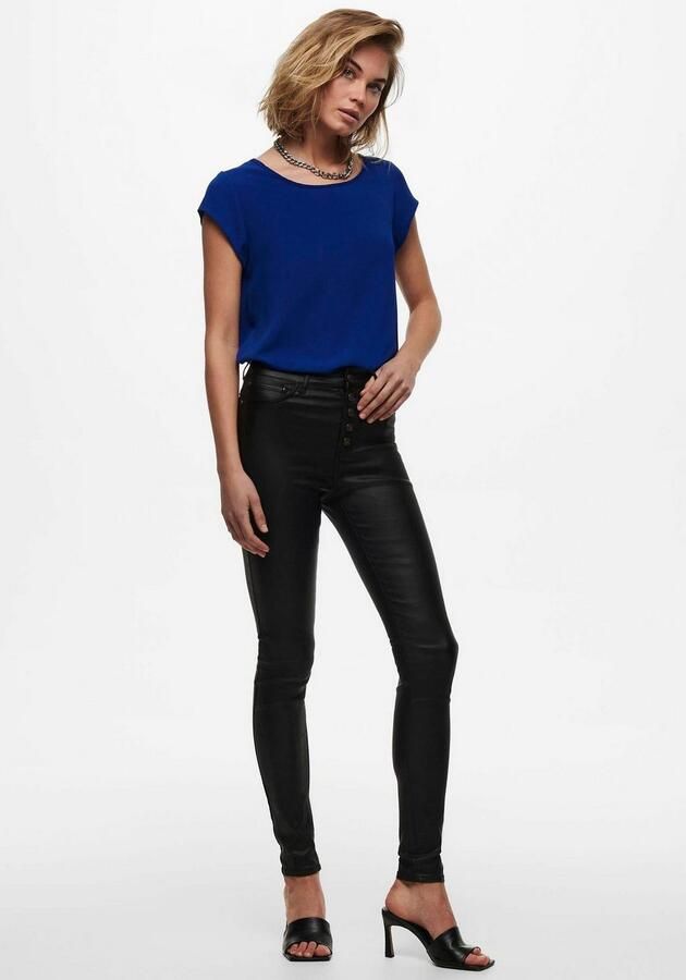 Only Blouse met korte mouwen ONLVIC – Vrouwelijke blouseshirt in losse vorm regular fit web kunstvezel ronde hals effen - Foto 5