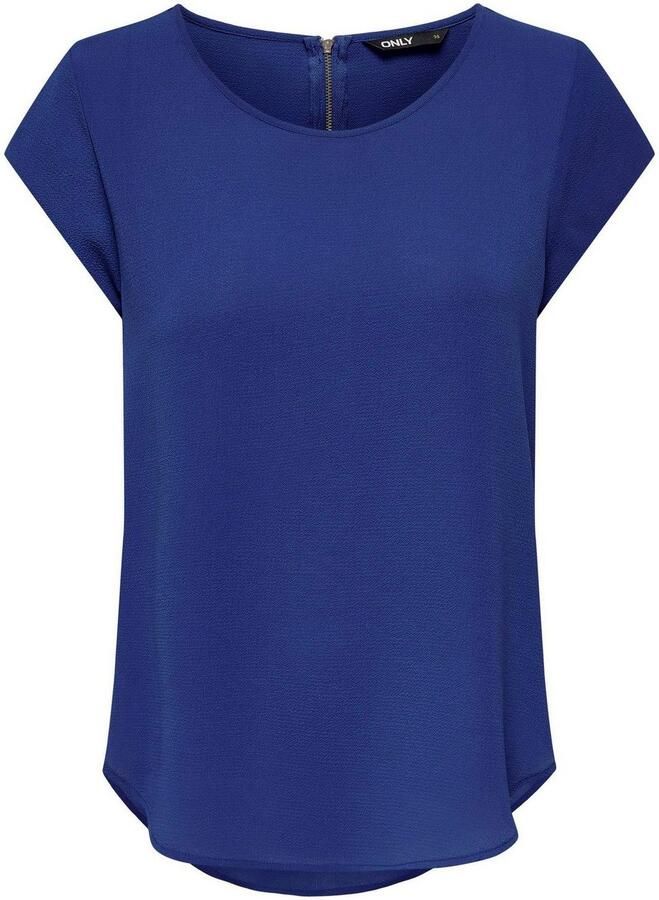 Only Blouse met korte mouwen ONLVIC – Vrouwelijke blouseshirt in losse vorm regular fit web kunstvezel ronde hals effen - Foto 2