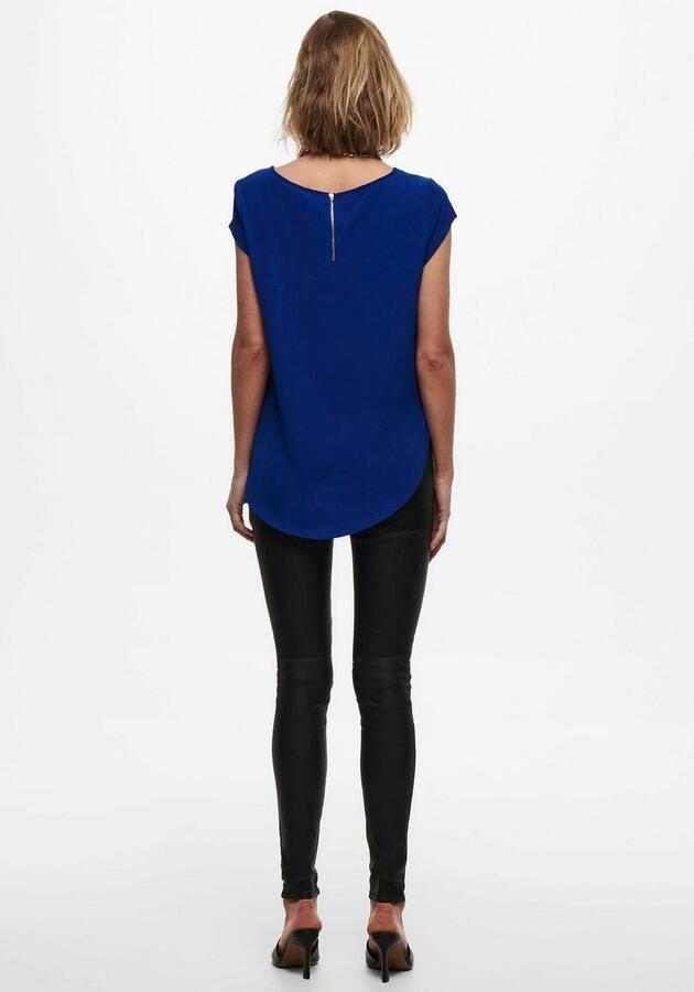 Only Blouse met korte mouwen ONLVIC – Vrouwelijke blouseshirt in losse vorm regular fit web kunstvezel ronde hals effen - Foto 6