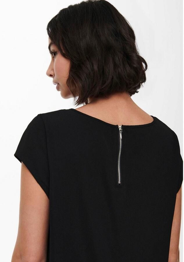 Only Blouse met korte mouwen ONLVIC – Vrouwelijke blouseshirt in losse vorm regular fit web kunstvezel ronde hals effen - Foto 4