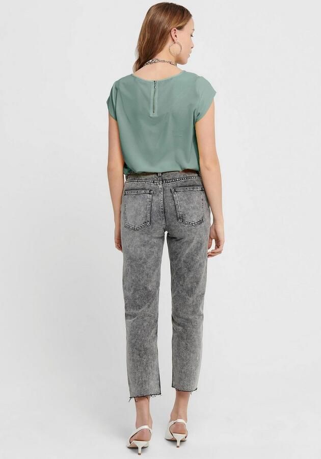 Only Blouse met korte mouwen ONLVIC – Vrouwelijke blouseshirt in losse vorm regular fit web kunstvezel ronde hals effen - Foto 4