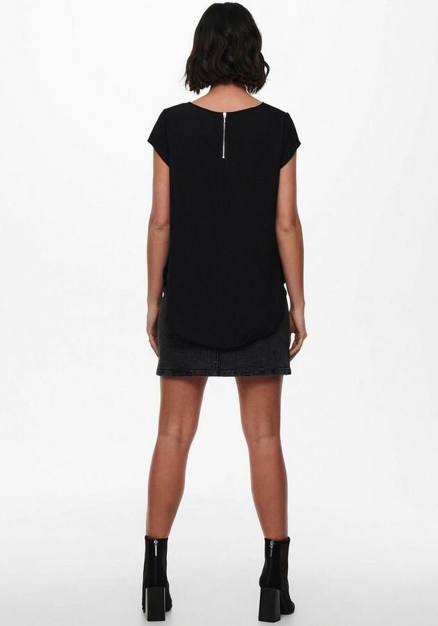 Only Blouse met korte mouwen ONLVIC – Vrouwelijke blouseshirt in losse vorm regular fit web kunstvezel ronde hals effen - Foto 7