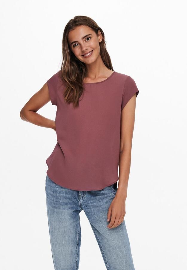 Only Blouse met korte mouwen ONLVIC – Vrouwelijke blouseshirt in losse vorm regular fit web kunstvezel ronde hals effen - Foto 6