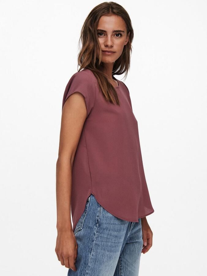 Only Blouse met korte mouwen ONLVIC – Vrouwelijke blouseshirt in losse vorm regular fit web kunstvezel ronde hals effen