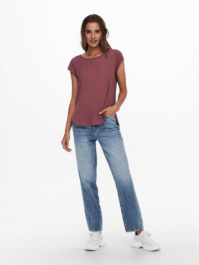 Only Blouse met korte mouwen ONLVIC – Vrouwelijke blouseshirt in losse vorm regular fit web kunstvezel ronde hals effen - Foto 2