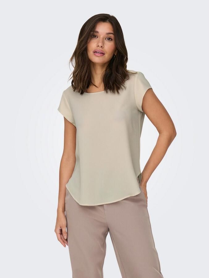 Only Blouse met korte mouwen ONLVIC – Vrouwelijke blouseshirt in losse vorm regular fit web kunstvezel ronde hals effen - Foto 3