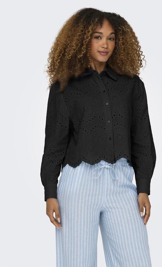 Only Loose fit blouse met lange mouwen van puur katoen met broderie anglaise model 'VALAIS' - Foto 4