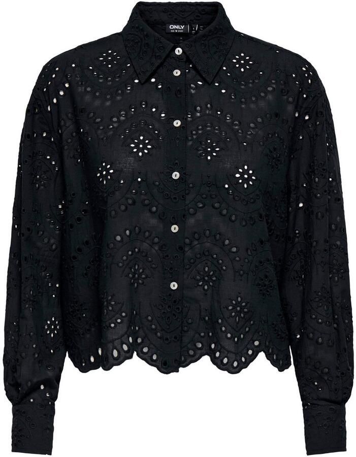 Only Loose fit blouse met lange mouwen van puur katoen met broderie anglaise model 'VALAIS'