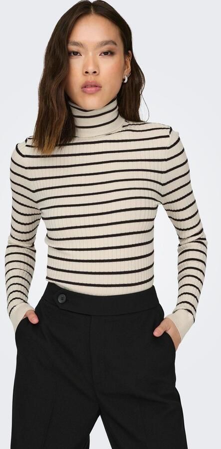 Only Wit Zwart Onlkarol L S Rollneck Pullover Knt Noos Gebreid Beige Dames - Foto 8