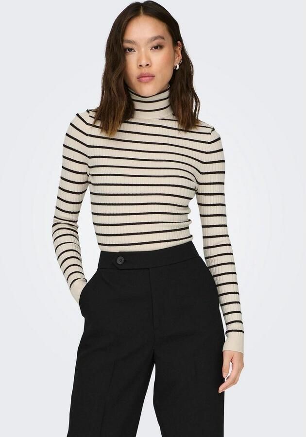 Only Wit Zwart Onlkarol L S Rollneck Pullover Knt Noos Gebreid Beige Dames - Foto 3