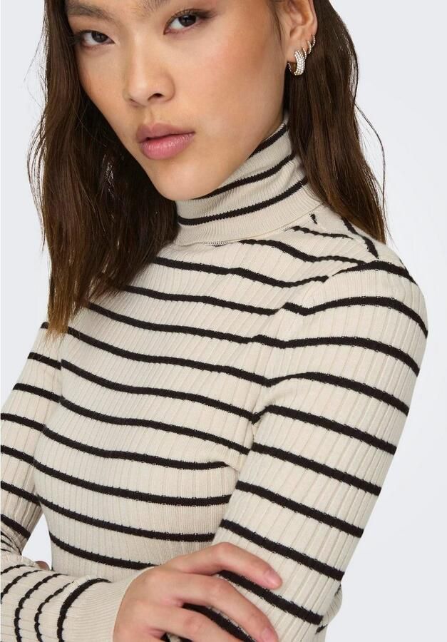 Only Wit Zwart Onlkarol L S Rollneck Pullover Knt Noos Gebreid Beige Dames - Foto 6