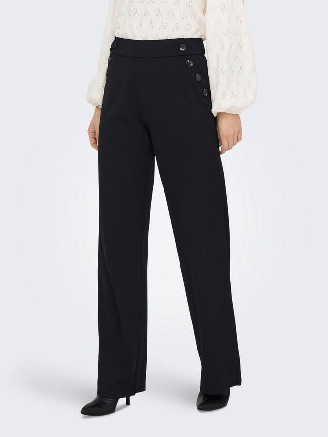 ONLY wide leg regular waist casual broek zwart - Foto 3