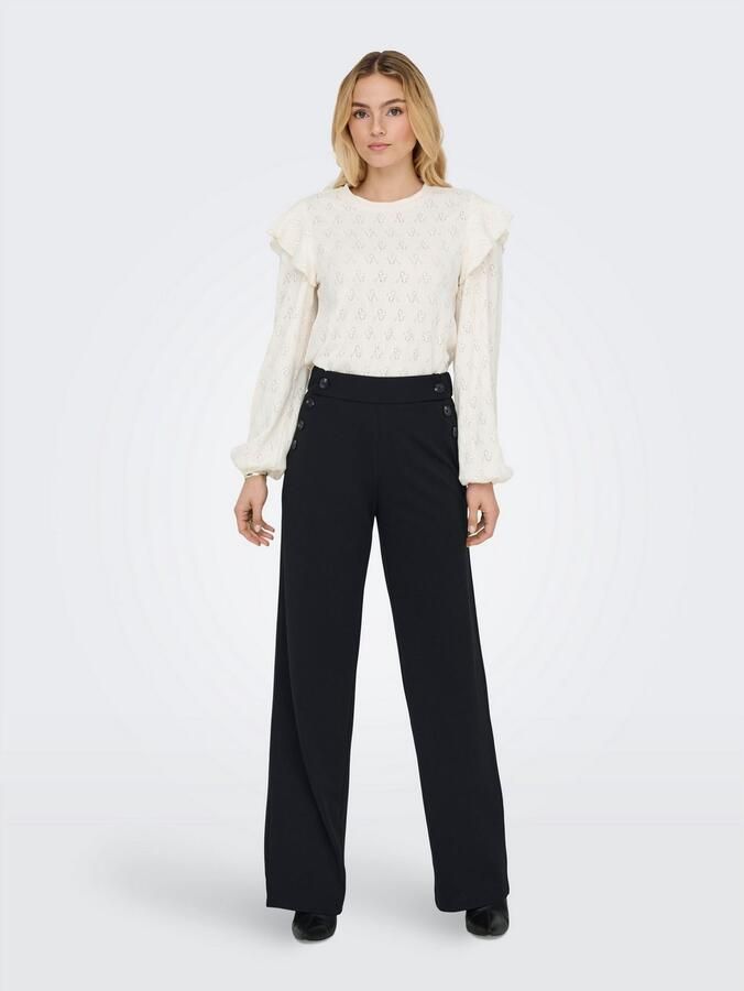 ONLY wide leg regular waist casual broek zwart - Foto 4