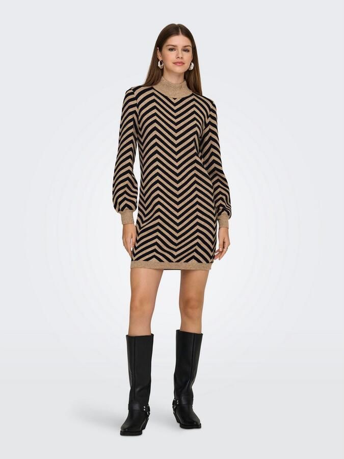 Only Gebreide jurk ONLJULIA LS HIGHNECK PATTERN DRESS KNT - Foto 4