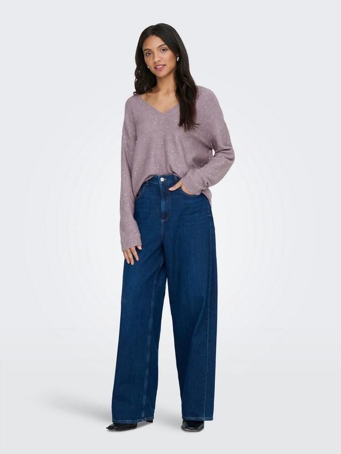 Only Gebreide trui ONLARIZONA LS SEQUINS V-NECK PUL KNT - Foto 4