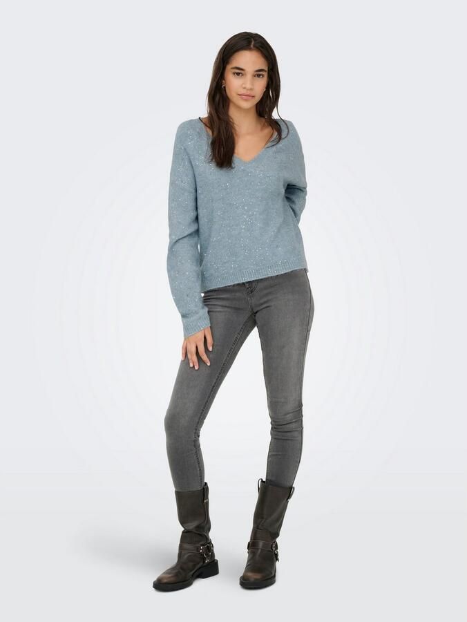 Only Gebreide trui ONLARIZONA LS SEQUINS V-NECK PUL KNT - Foto 4