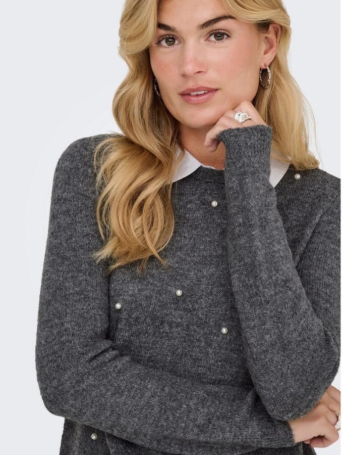 Only Gebreide trui ONLDOLLY LS WOVEN MIX PEARL PULL CC KNT