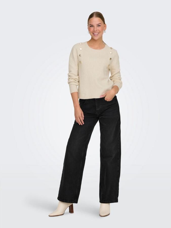 Only Gebreide trui ONLJEANETT LIFE LS BUTTON O-NECK CS KNT - Foto 5