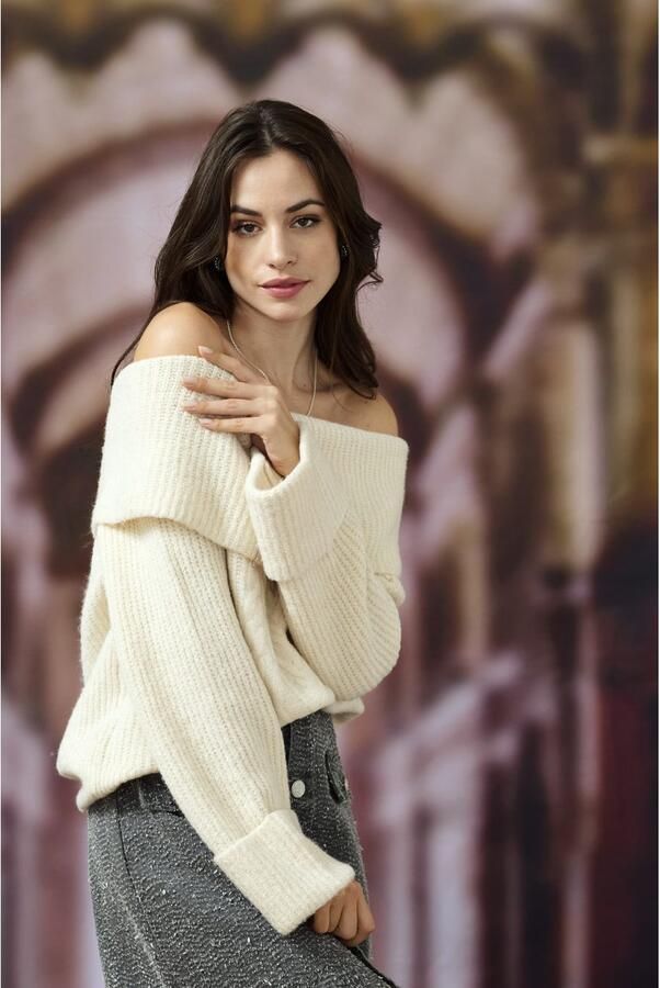 Only Gebreide trui ONLLUNA LS OFF SHOULDER PULLOVER KNT
