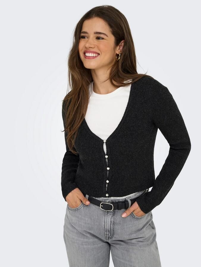 Only Gebreide trui ONLRICA LIFE LS VNECK PEARLCARD KNT - Foto 3