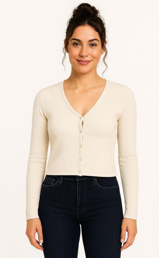 Only Gebreide trui ONLRICA LIFE LS VNECK PEARLCARD KNT - Foto 2