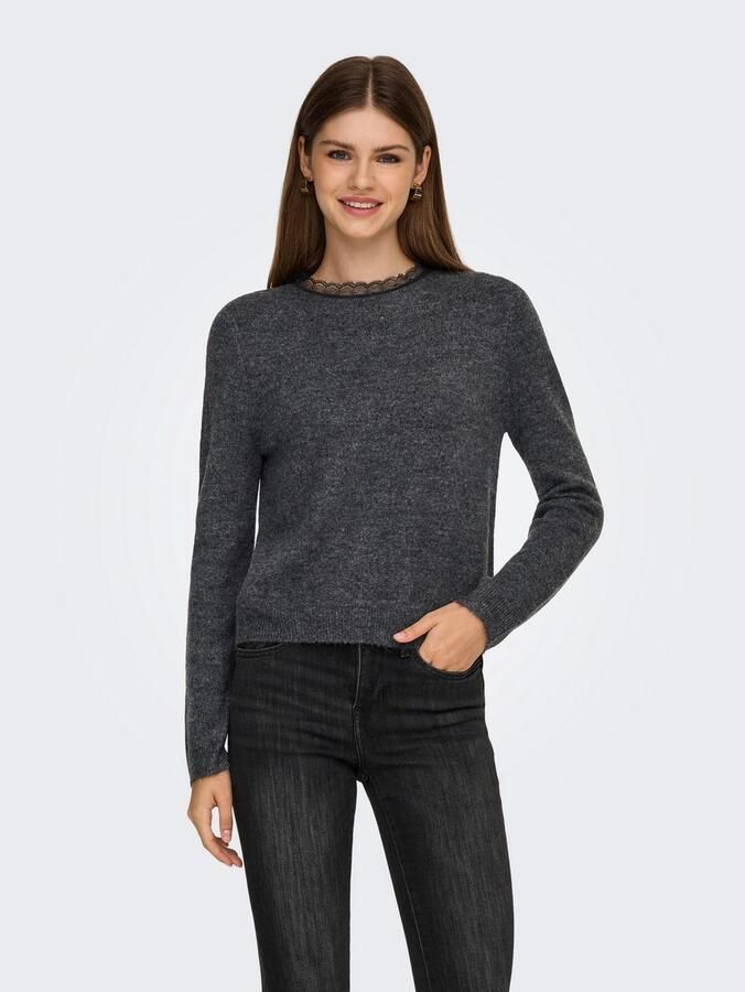 Only Gebreide trui ONLTAMMY LS LACE MIX O-NECK BF KNT - Foto 3