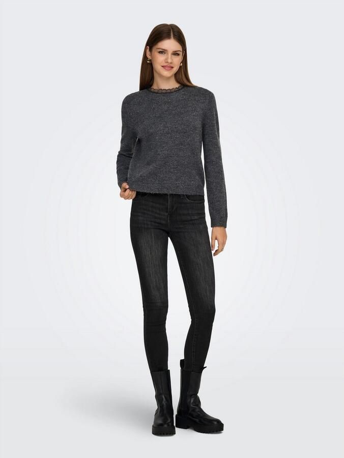 Only Gebreide trui ONLTAMMY LS LACE MIX O-NECK BF KNT - Foto 4