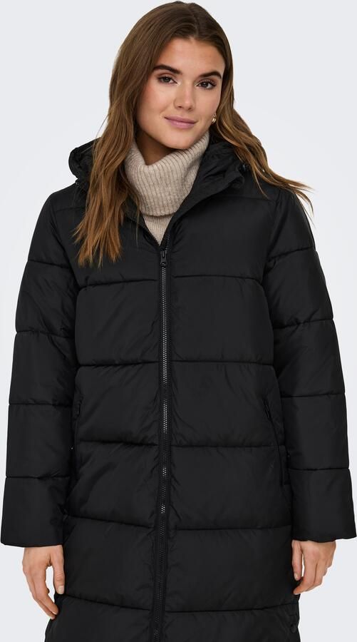 Only Regular fit gewatteerde lange jas met capuchon en tunnelkoord model 'MONTANA' - Foto 6