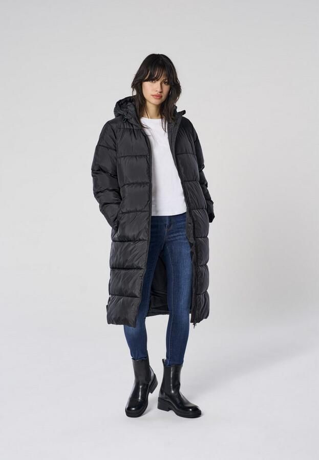 Only Regular fit gewatteerde lange jas met capuchon en tunnelkoord model 'MONTANA' - Foto 4