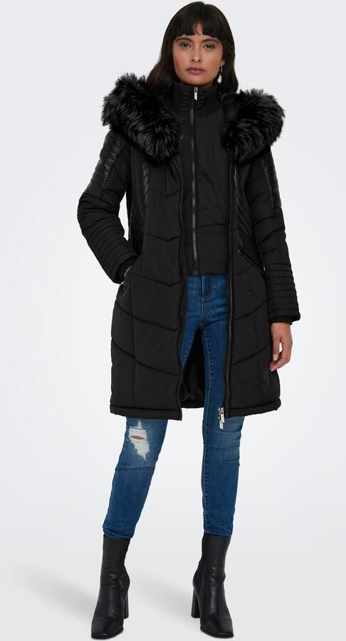 Only Shaped fit gewatteerde lange jas in kunstleerlook model 'NEWLINETTE' - Foto 4