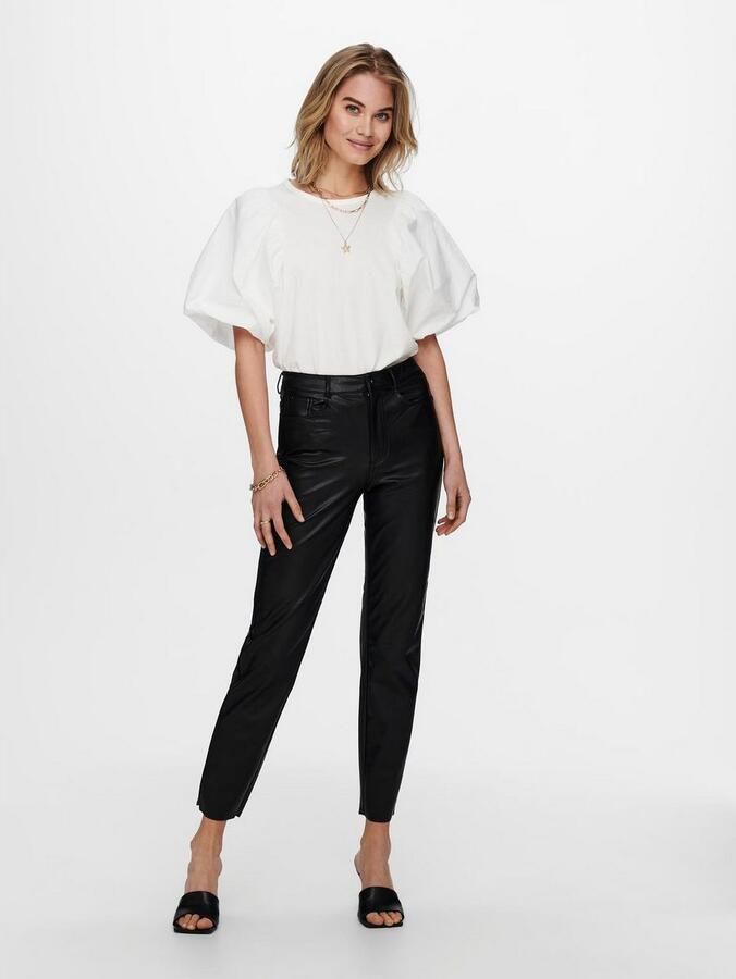 Only emily zwarte high waist straight fit leerlook ankle broek valt kleiner - Foto 7